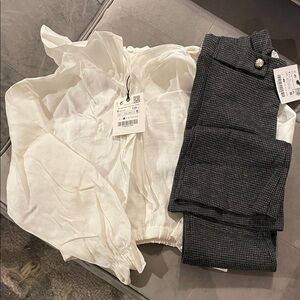White Blouse and Gray Pants Set